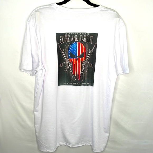 Cricut handmade graphic tee white shirt sleeve T-shirt skull and flag size large - Picture 1 of 3